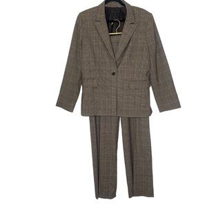 Antonio Melani Wool Blend Pant Suit Womens Size 14 Brown Plaid Blazer Lined Busi